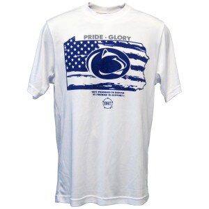 white short sleeve t-shirt with OHT Pride Glory Penn State graphic